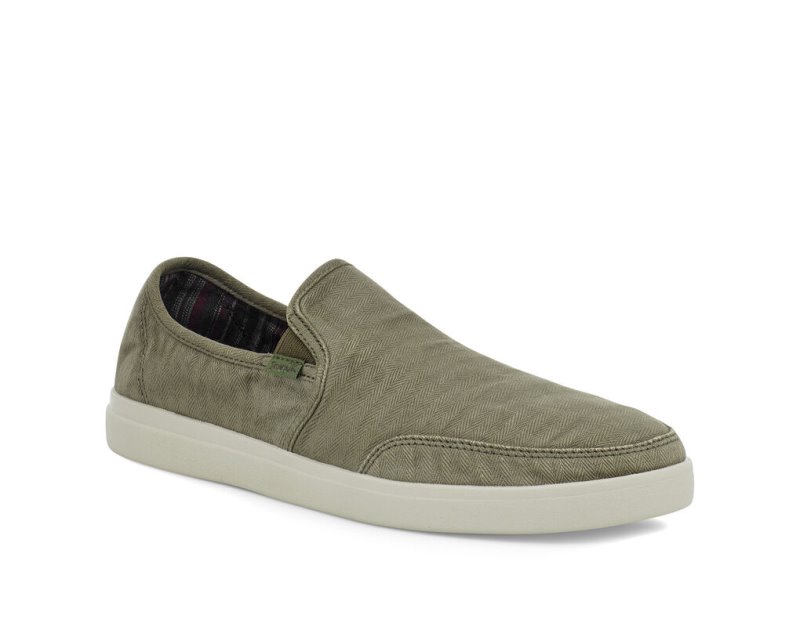 Sanuk Mens Vagabond Slip-On Sneaker Wash Vegan Olive Shoes | PSAWIG964